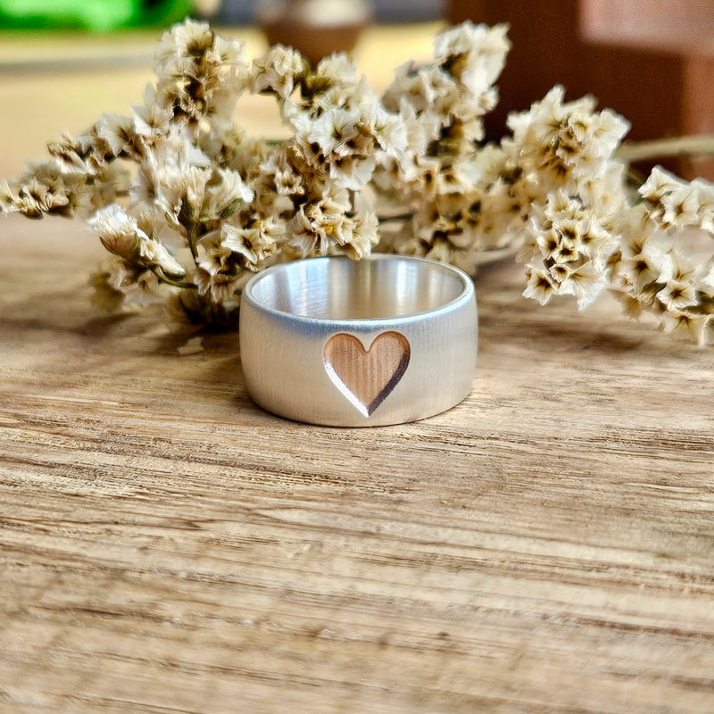 ICH LIEBE DICH RING (10 mm breit) mit vergoldeten Herz